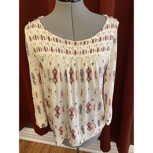Lucky Brand Women's Size S Multi Southwest Print Gathered Yolk Metal Buttons